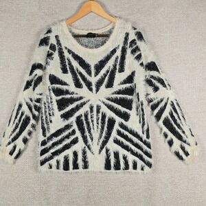 Cliche Couture Womens Black Cream Fuzzy Geometric Starburst Wool Blend Sweater M